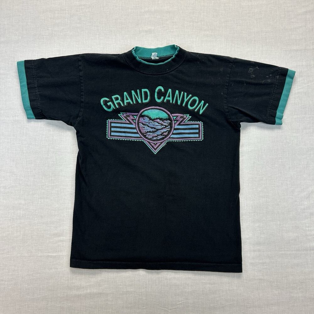 Vintage 80's Grand Canyon Graphic T-shirt Double Sleeve Men's Large Black Teal